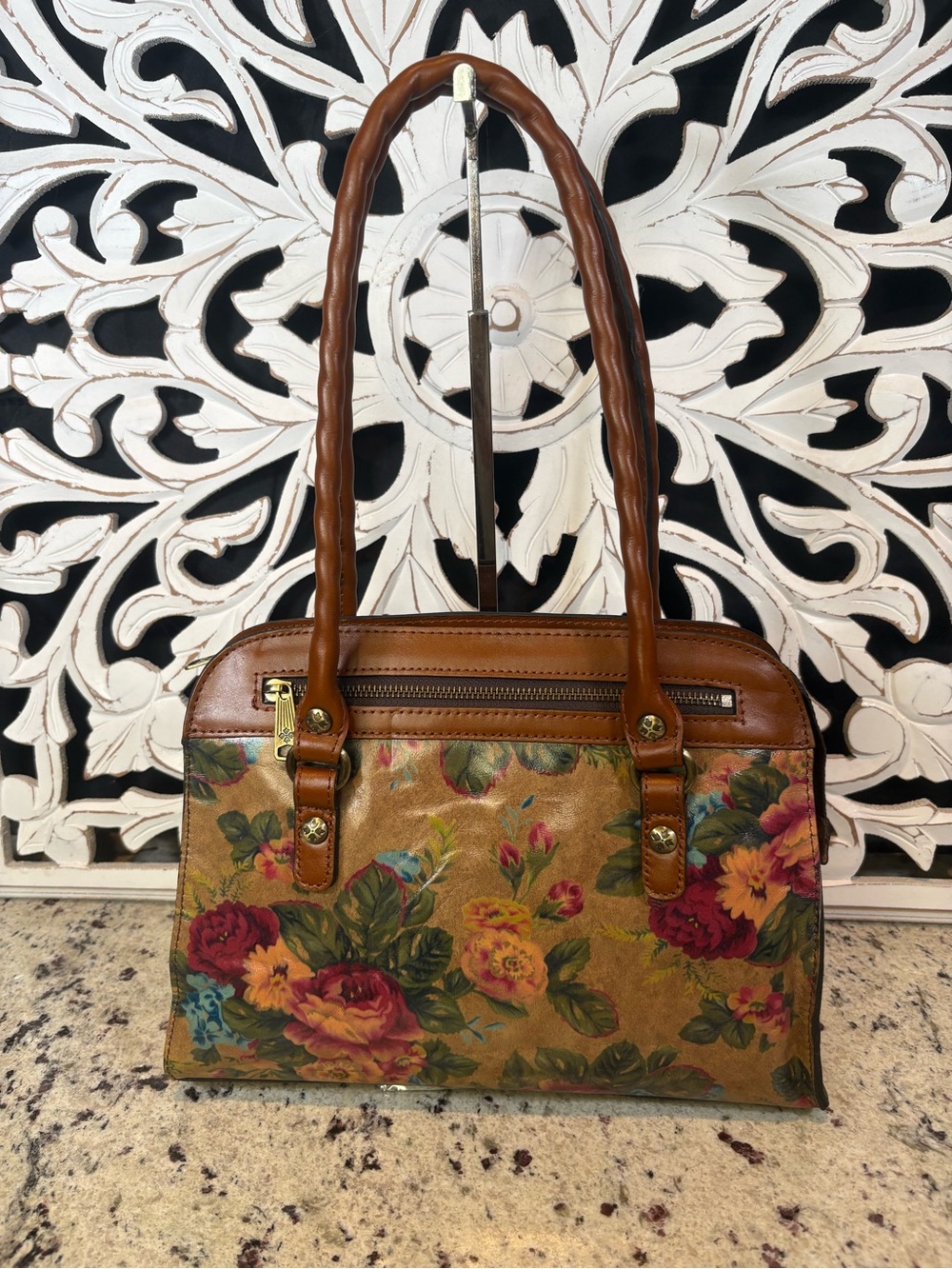 Patricia Nash Calvi Leather Satchel Handbag in Vintage Victorian Garden - Picture 2 of 16